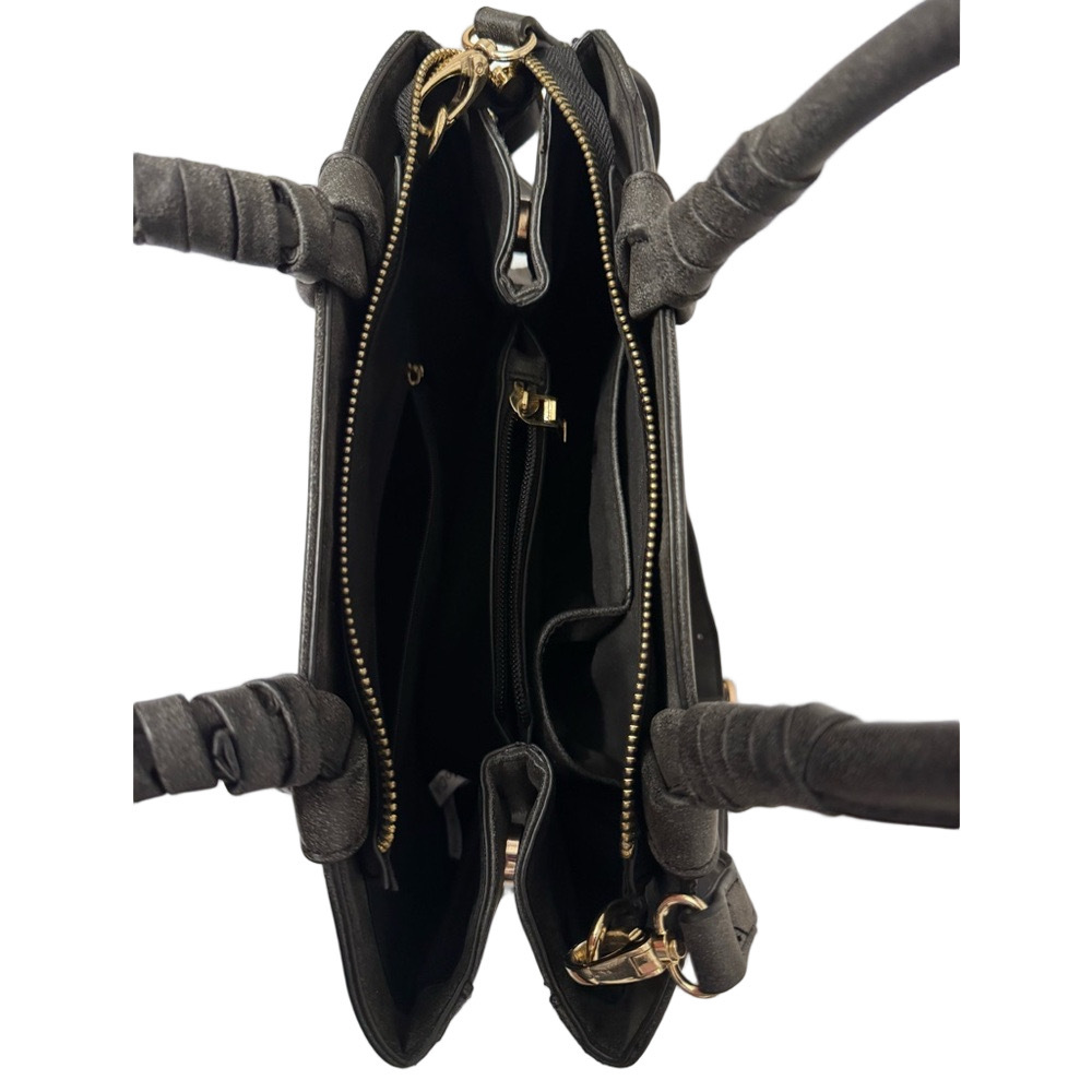 MoDA-NewYork Faux Leather Gray Handbag with Double Handles & Shoulder Strap - Picture 4 of 6